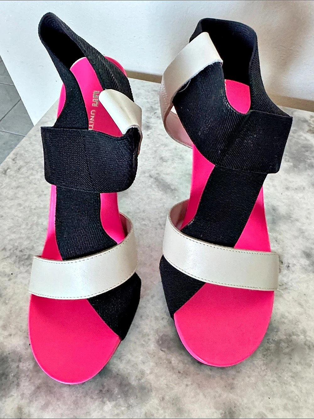 United Nude Loop Hi Pink & Black Platform Heels